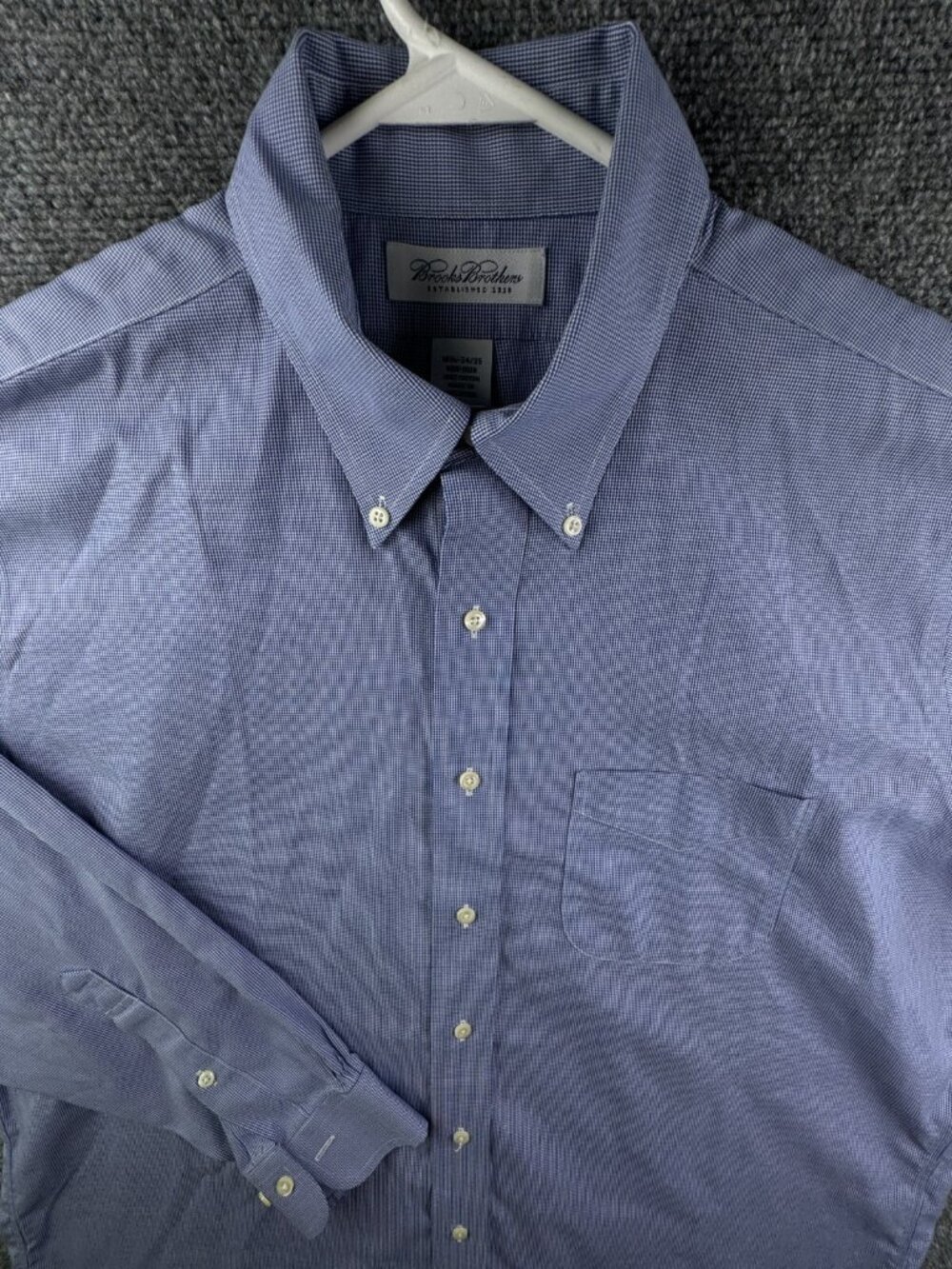 Brooks Brothers Non Iron Button Up Shirt Long Sleeve Blue Houndstooth 16.5 34/35